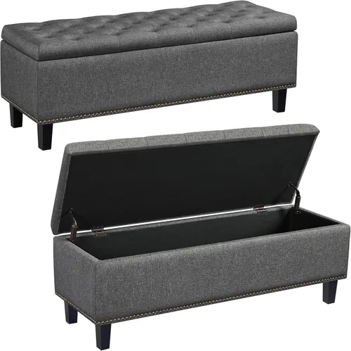Miniatura 10 de Yaheetech Banco otomano clásico de entrada de 50 pulgadas con almacenamiento, taburete multiusos para reposapiés, color gris oscuro, 2