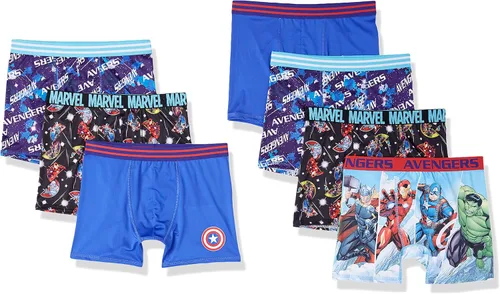 Marvel Calzoncillos tipo bóxer de los Vengadores para niños con estampados de héroes surtidos, incluyendo Iron Man, Hulk, Thor y más en tallas 4, 6,