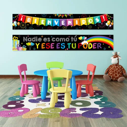 Miniatura 7 de Blulu Cartel de bienvenida en español, cartel inspirador en español para el primer día de escuela, cartel motivacional con 40 puntos adhesivos