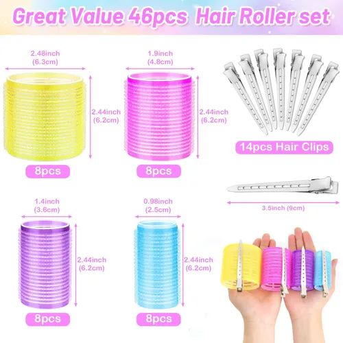 Miniatura 2 de 46 piezas de rodillos para rizos, juego de rodillos de pelo Cludoo Jumbo grandes con clip de pico de pato de acero inoxidable, 4 tamaños de rodillos