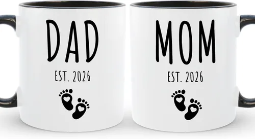 Juego de tazas de café Mom Dad Est 2026, regalo para padres que esperan y nuevos padres para parejas, anuncio de embarazo, regalo de revelación de