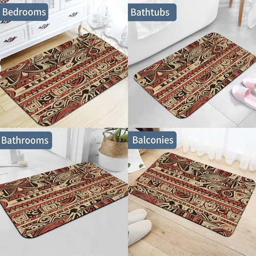 Miniatura 5 de Bath Rugs Mats Red Beige Dark Brown Art Pattern Living Room Floor Mat Secret Tribe Pattern in Bohemian Style Super Absorbent Eco-Friendly Easy to