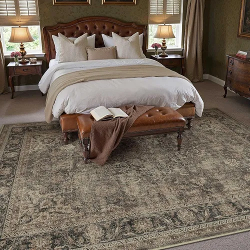 Miniatura 71 de Alfombra de área marrón lavable de 2 x 3 pies, alfombra vintage para entrada y cocina, antideslizante, suave, de pelo bajo desgastado, alfombra