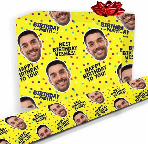 Miniatura 14 de Papel de regalo personalizado, divertido papel de regalo para cara, foto, nombre, Día del Padre, rollo de regalo para papá, hombres, mujeres, niños
