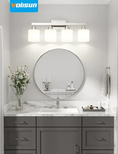 Miniatura 2 de VOLISUN Accesorios de iluminación de baño de níquel cepillado, 4 luces de cambiador de baño sobre espejo, lámpara de tocador moderna para baños