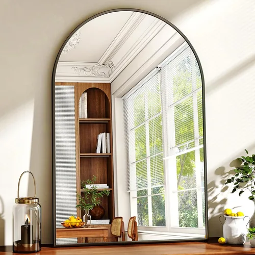 Miniatura 12 de XRAMFY Espejo de Pared Arqueado de 26" x 38" para Baño, Espejo de Tocador Dorado para Dormitorio, Sala de Estar, Entrada, Espejo Colgante Decorativo