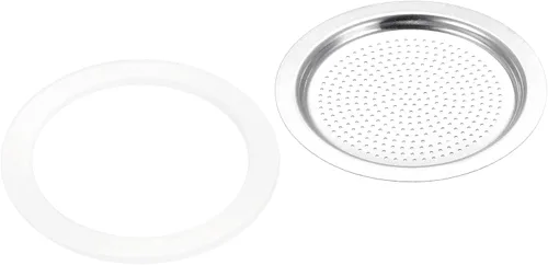 MECCANIXITY Junta de silicona de 6 piezas de 2.165 x 2.835 in y 2 piezas de filtro de acero inoxidable de 2.598 x 2.126 in para 6 tazas de café Mocha