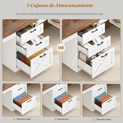 Miniatura 4 de SEDETA Escritorio para computadora de 96.5 pulgadas con cajones, escritorio de oficina en casa para 2 personas, escritorio doble