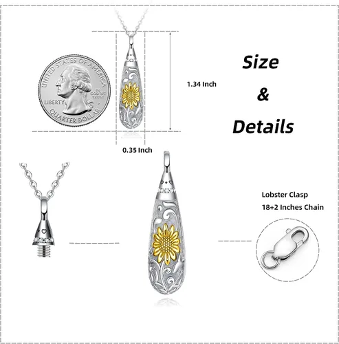 Miniatura 99 de Collar con colgante de urna de cenizas de cremación y árbol de la vida para mujer, plata de ley US1