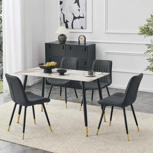 Modern Dining Table Set for 4,50" Sintered Stone Table Set for 4,Marble Dining Table Set of 4 with Upholstered Chair,5 Piece Rectangular Dining Room