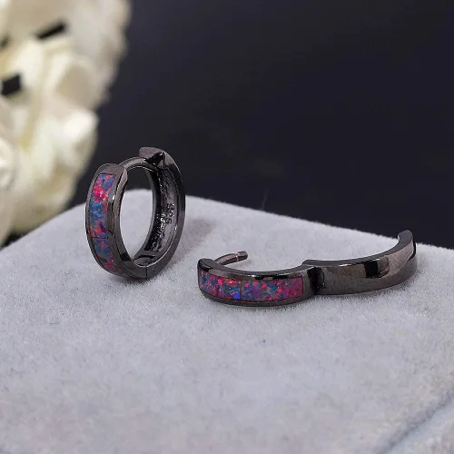 Miniatura 4 de CiNily Aretes Huggie de ópalo con bisagras, chapados en oro, hipoalergénicos, pequeños aretes de aro para mujeres, adolescentes, niñas, hombres