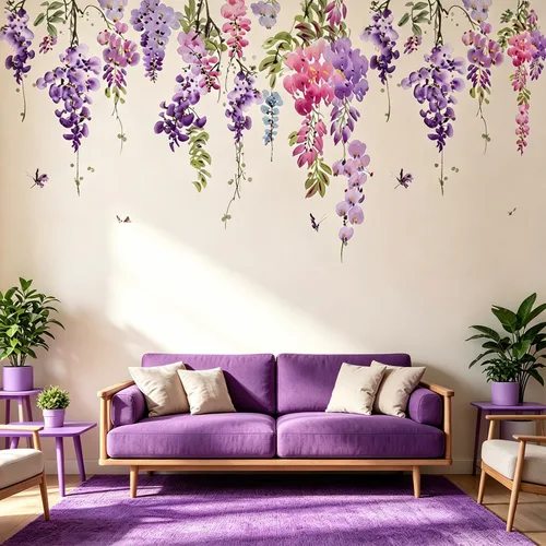 Miniatura 30 de Calcomanías de pared de flores y hojas para despegar y pegar, calcomanías grandes de vinilo floral para colgar, vid extraíble, decoración del hogar