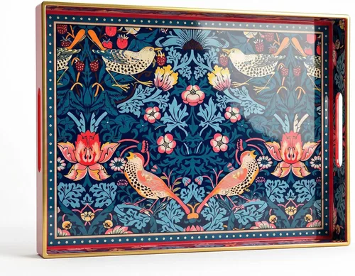 Bandeja decorativa, bandeja de plástico de mármol con asas, bandeja rectangular de tocador y bandeja para servir para baño, cocina, otomana y mesa