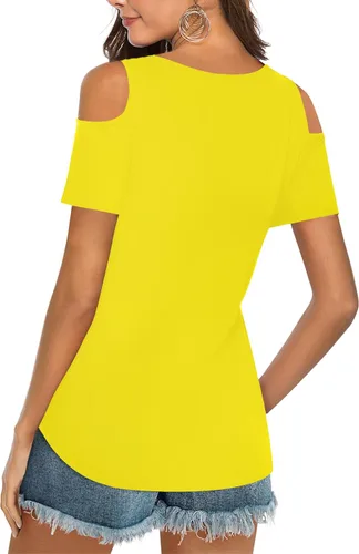 Miniatura 4 de Elesomo Camisetas básicas de verano de manga corta y larga con cuello en V para mujer