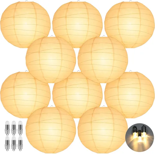 LIHAO Faroles de papel blanco de 10 pulgadas con luces, linternas chinas decorativas para decoración de fiestas, bodas, aniversarios, cumpleaños,