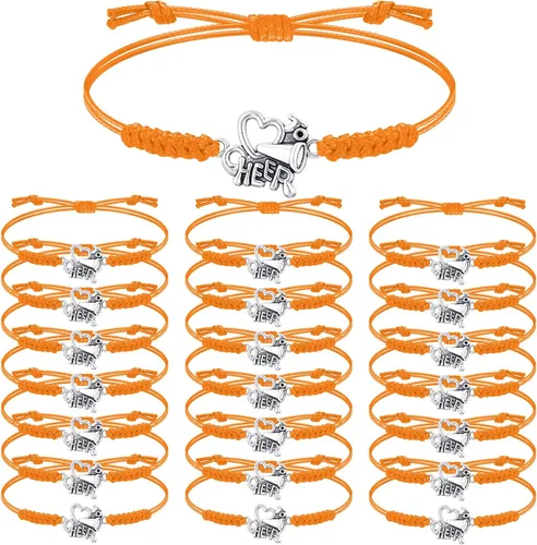 Rtteri 20 pulseras de animadora para niñas, pulseras ajustables para animadoras, regalos para animadoras, accesorios de joyería a granel Naranja
