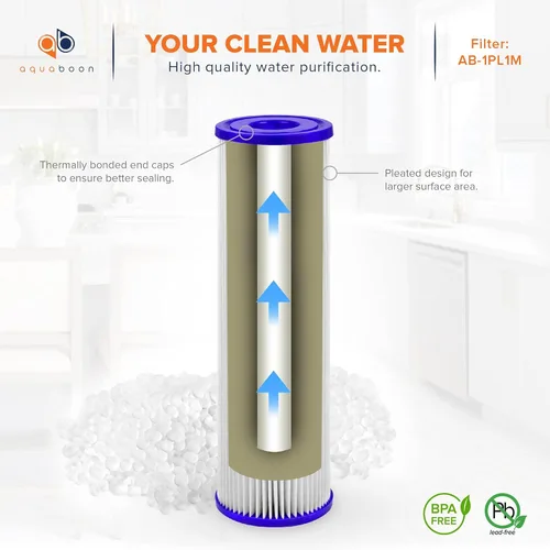 Miniatura 5 de Aquaboon Filtro de agua plisado de 1 micrón, 10 x 2.5 pulgadas, cartucho de repuesto de filtro de sedimentos para toda la casa compatible