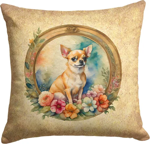 Miniatura 230 de Caroline's Treasures DAC2072PW1414 Affenpinscher and Flowers - Almohada decorativa de tela, lavable a máquina, para interiores y exteriores