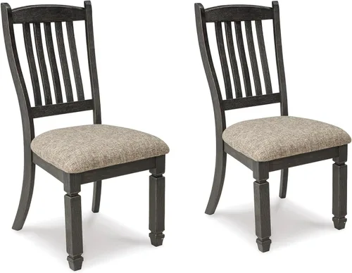 Signature Design by Ashley Tyler Creek Silla auxiliar tapizada para comedor, 2 unidades, madera maciza, 19.25 pulgadas de alto, negro y negro