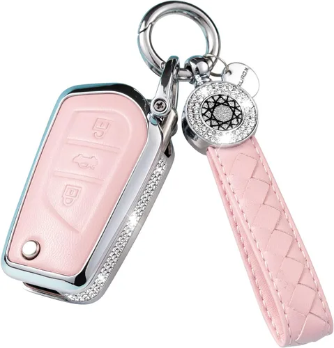 Miniatura 7 de Funda para Llave Honda con Llavero, Carcasa Protectora de Cuero Genuino Rosa con Cristales Compatible con Honda Accord Civic CRV Pilot Odyssey 2022
