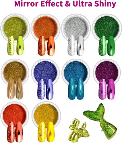 Miniatura 2 de Luckymica Polvo cromado, 10 colores de pigmento cromado espejo metálico, polvo holográfico para uñas, resina epoxi, vasos, slime, manualidades
