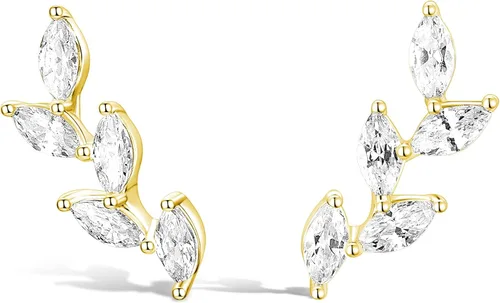 TIGRADE Aretes tipo dormilona de plata de ley 925 con circonita cúbica marquesa y diamantes de imitación, hipoalergénicos para mujeres, novias,