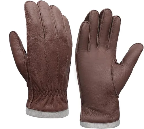 MGGMOKAY Guantes de cuero para hombre, guantes de piel de ciervo suave con forro de cachemira