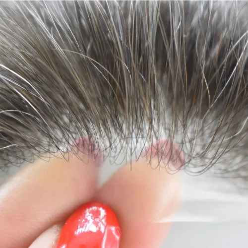 Miniatura 3 de Toupee para hombres pieza de pelo 0.002 in piel ultra fina para hombre Toupee cabello humano gris sistema de reemplazo para hombres sistema