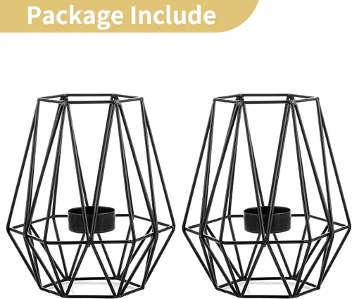 Miniatura 6 de Nuptio 2 portavelas negro para sala de estar, soporte geométrico hexagonal para velas de té, decoración de mesa de boda, portavelas votivo
