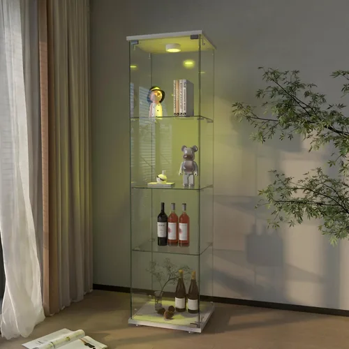 Miniatura 31 de Vitrina de cristal con 3 estantes con 2 puertas, vitrina de cristal transparente para sala de estar, dormitorio, 49.49 x 31.77 x 14.37 pulgadas