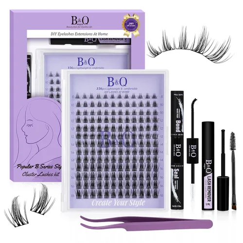Miniatura 12 de B&Qaugen Racimos de Pestañas 156PCS Kit de Racimos de Pestañas B01+B02+B19 Kit de Extensión de Pestañas DIY Kit de Extensión de Pestañas 8-18mm