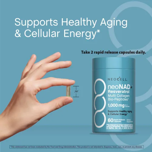 Miniatura 8 de NeoCell Suplemento de resveratrol NAD+ con biopéptidos de colágeno múltiple 1,000 mg 60 cápsulas Apoya el envejecimiento saludable
