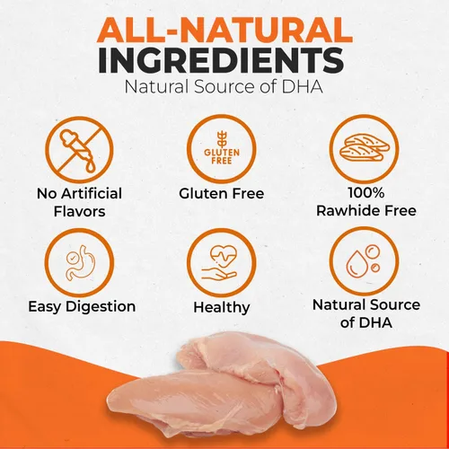Miniatura 3 de Canine Naturals Puppy Chicken and Rice Chew - Golosinas para cachorros sin cuero crudo, hechas con pollo estadounidense, totalmente naturales