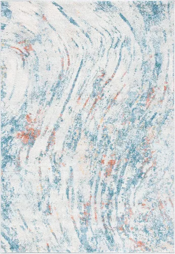 Miniatura 9 de SAFAVIEH Tulum Collection - Tapete de 2 x 9 pies, color marfil y azul oscuro, diseño abstracto moderno, no desprende pelusa y fácil de limpiar