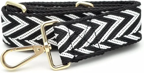 Miniatura 3 de CRAFTMEMORE Correa para el hombro Correa ajustable Bolsa Bolsa Crossbody Nylon Cinturón Reemplazo JK01 (Negro+Blanco, Cierre Dorado)