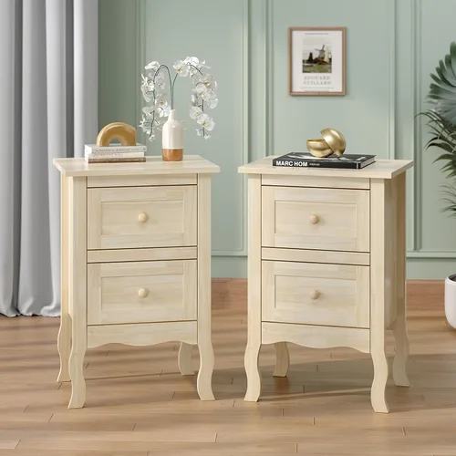 Miniatura 19 de Bonnlo Juego de 2 mesitas de noche blancas con 2 cajones, mesa auxiliar de cama/mesita de noche, mesita de noche pequeña para dormitorio, espacios