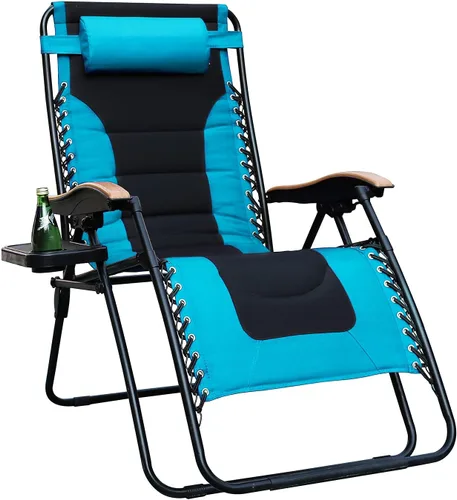 Miniatura 14 de PHI VILLA Silla XL de gravedad cero de gran tamaño, acolchada, reclinable, de gran tamaño, con soporte para tazas, soporta 350 libras (gris)