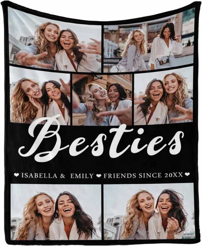 InterestPrint Manta personalizada con fotos para mejor amiga, manta de cama personalizada para amiga, hermana, textos personalizados de fotos de