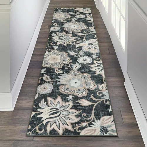 Miniatura 76 de Beeiva Alfombras florales de entrada, lavables para interiores, ultra fina, de 2 x 3 pies, antideslizante, para cocina, tapete de cachemira suave