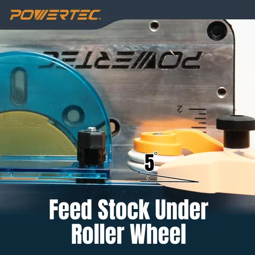 Miniatura 3 de POWERTEC Guía de Material con Rodillos Ajustable, Herramienta Alimentadora de Material con Rodamiento Unidireccional – Reduce el Retroceso y Aumenta