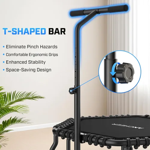 Miniatura 5 de ANCHEER Trampolín, trampolín de rebote de 50'' para adultos con barra, mini trampolín para interiores y exteriores, trampolín de fitness de 550LBS