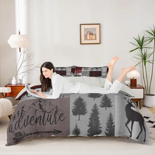 Miniatura 60 de Juego de funda de edredón para niños con diseño de gato lindo, tamaño individual, juego de ropa de cama con hojas de flores, luna, noche y cielo