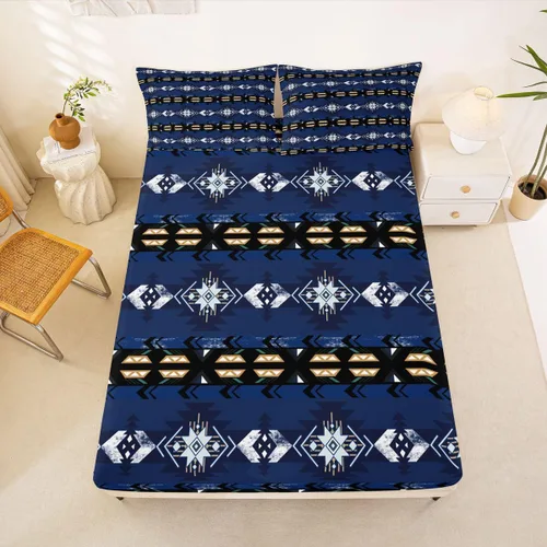 Miniatura 66 de Juego de ropa de cama de estilo bohemio occidental, tamaño individual, diseño de vaca atrapasueños, sábana bajera ajustable del suroeste, tribu