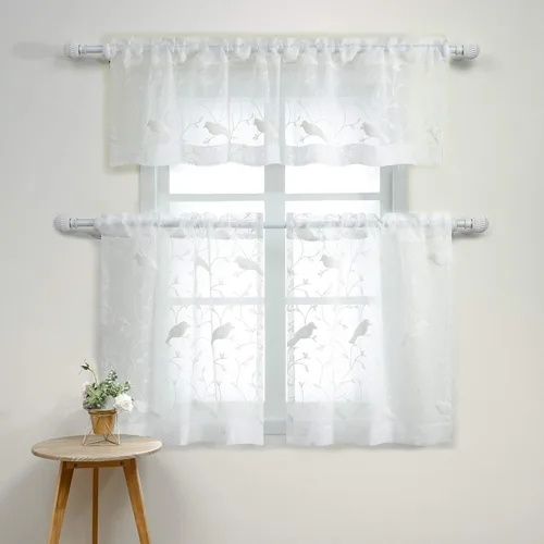 Miniatura 25 de VOGOL Juego de cortinas transparentes bordadas y cenefas para sala de estar, con bolsillo para barra blanca, par de cortinas traslúcidas