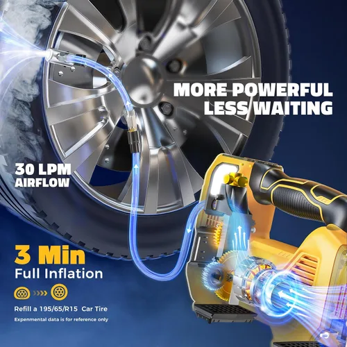 Miniatura 2 de Inflador de neumáticos inalámbrico, compresor de aire portátil, bomba de aire de neumáticos compatible con batería Dewalt de 20 V, bomba automática