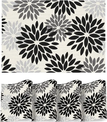 Artoid Mode - Juego de 4 manteles individuales de vinilo con diseño floral, resistentes al calor, lavables, antideslizantes, de PVC, para decoración
