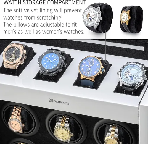 Miniatura 5 de TIMECUBE Enrollador de reloj para 12 relojes con luz interior y 4 ranuras de almacenamiento para relojes, Blanco, Compacto