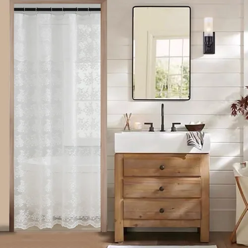Miniatura 5 de TUDECO Cortina de Ducha Blanca Tamaño Cabina - Cortina de Ducha de Encaje Campestre 36 x 72 Pulgadas con Cenefa Adjunta, Cortina de Ducha Estrecha