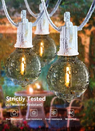 Miniatura 5 de Brightown Guirnalda de luces para exteriores de 30 pies – Luces comerciales para patio con 30 bombillas LED G40 inastillables, luz colgante