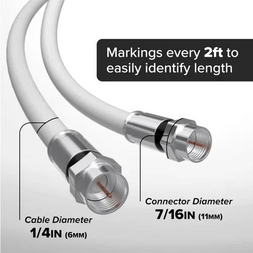 Miniatura 7 de THE CIMPLE CO Cable coaxial RG6 de 35 pies, color blanco, cable coaxial de cobre sólido con conectores, F81/RF, coaxial digital para audio/video, TV
